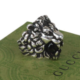 Authentic Gucci Lion Head Motif Crystal Ring In Silver & Black