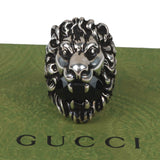 Authentic Gucci Lion Head Motif Crystal Ring In Silver & Black