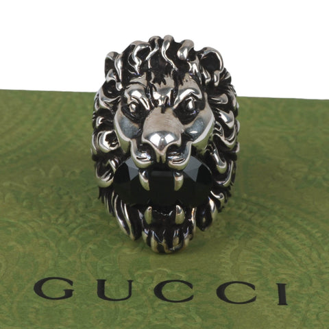 Authentic Gucci Lion Head Motif Crystal Ring In Gold