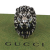 Authentic Gucci Lion Head Motif Crystal Ring In Silver & Black