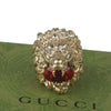 Authentic Gucci Lion Head Motif Crystal Ring In Gold & Red