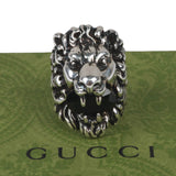 Authentic Gucci Lion Head Motif Crystal Ring In Silver & Black