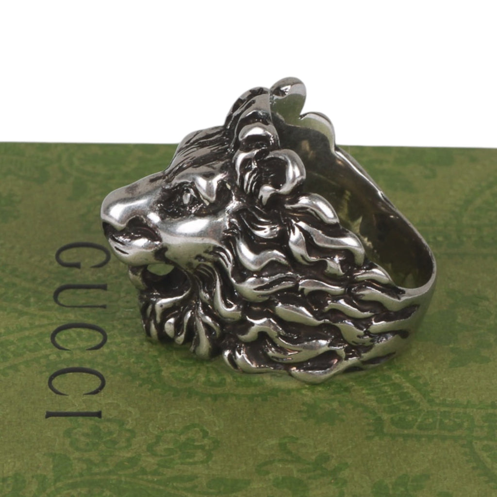 Authentic Gucci Lion Head Motif Ring In Silver