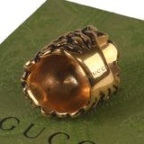 Authentic Gucci Lion Head Motif Crystal Ring In Gold & Black