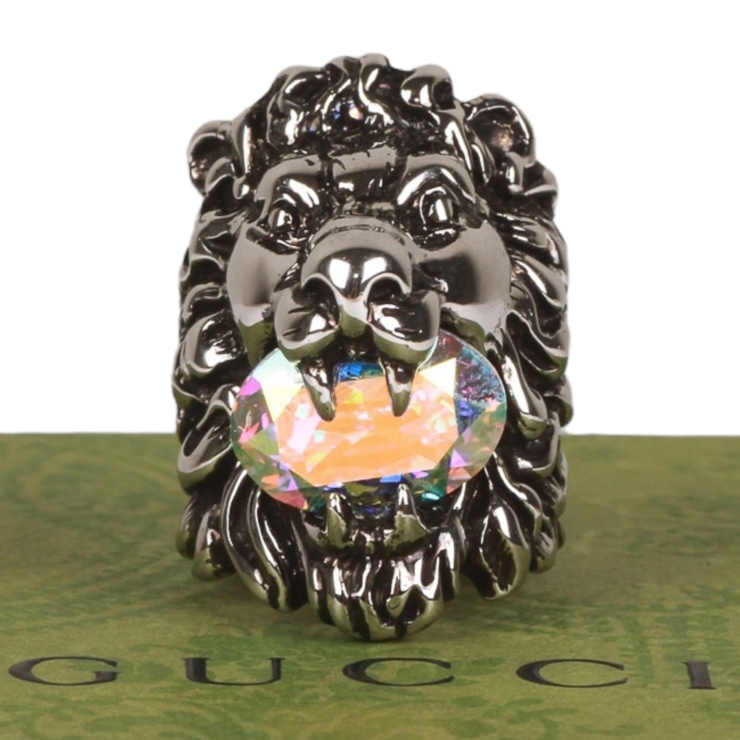 Gucci Crystal-Embellished Lion Head Ring