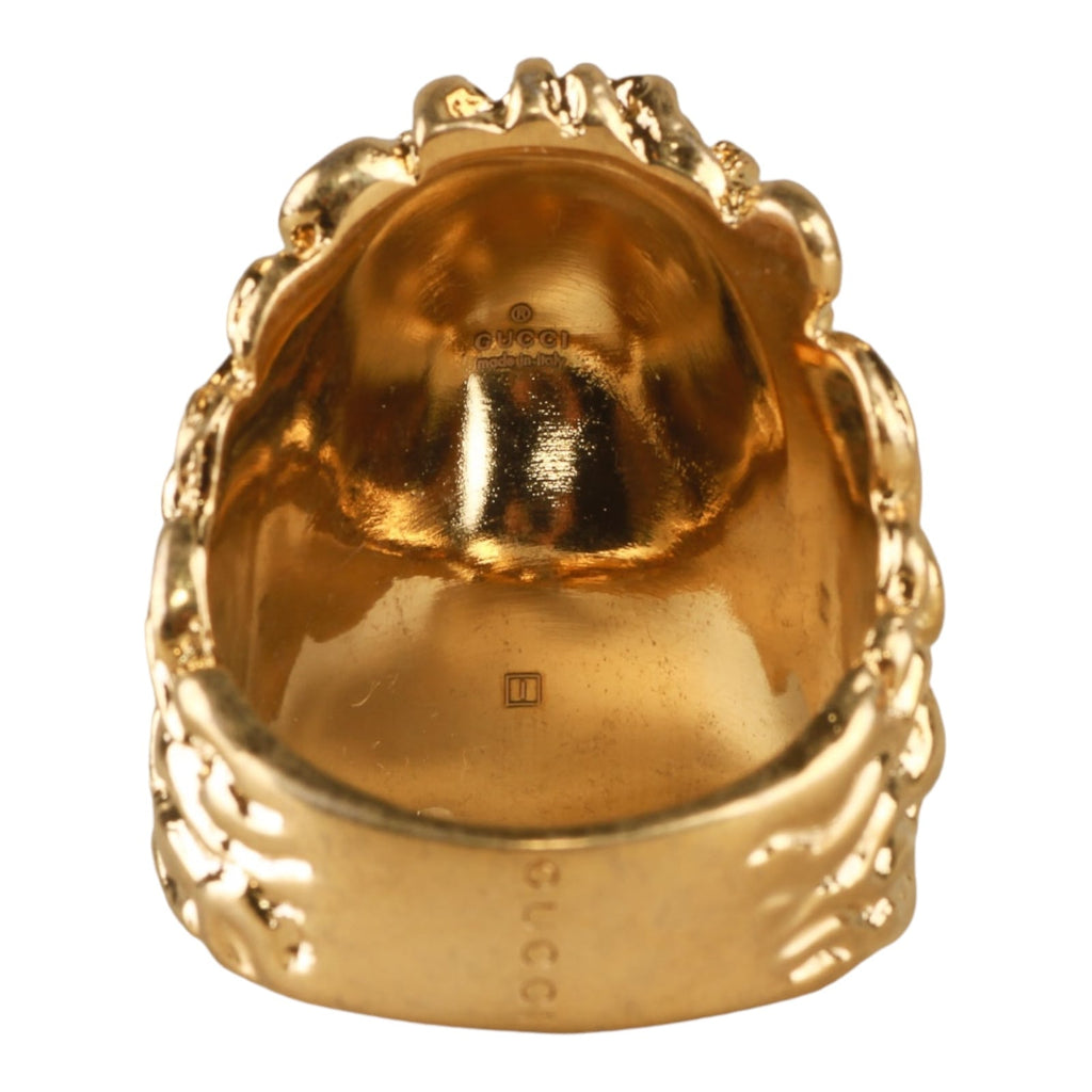 Authentic Gucci Lion Head Motif Crystal Ring In Gold Red