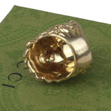 Authentic Gucci Lion Head Motif Crystal Ring In Gold Green