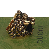 Authentic Gucci Lion Head Motif Crystal Ring In Gold & Black