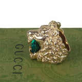 Authentic Gucci Lion Head Motif Crystal Ring In Gold & Green