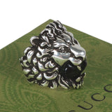 Authentic Gucci Lion Head Motif Crystal Ring In Silver & Black