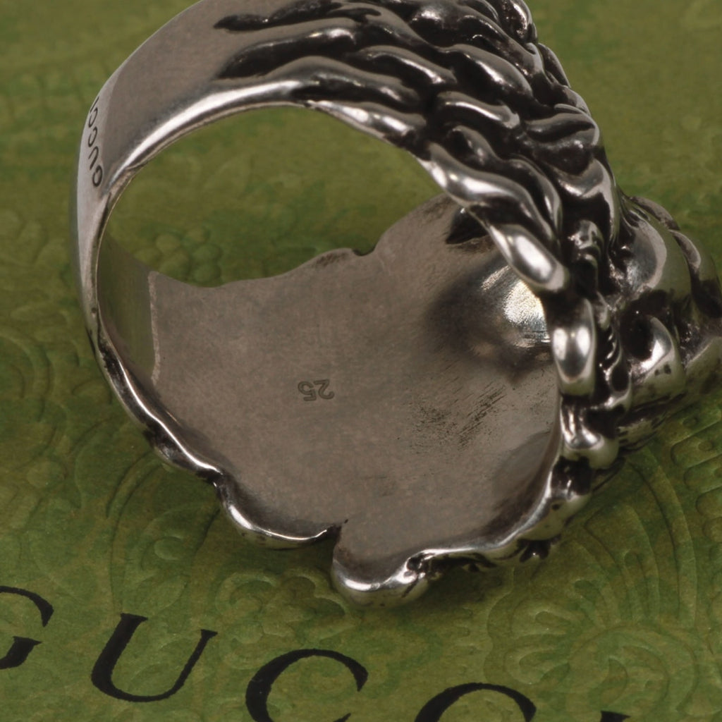 Authentic Gucci Lion Head Motif Ring In Silver