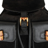 Authentic Gucci vintage black suede leather & bamboo MM backpack