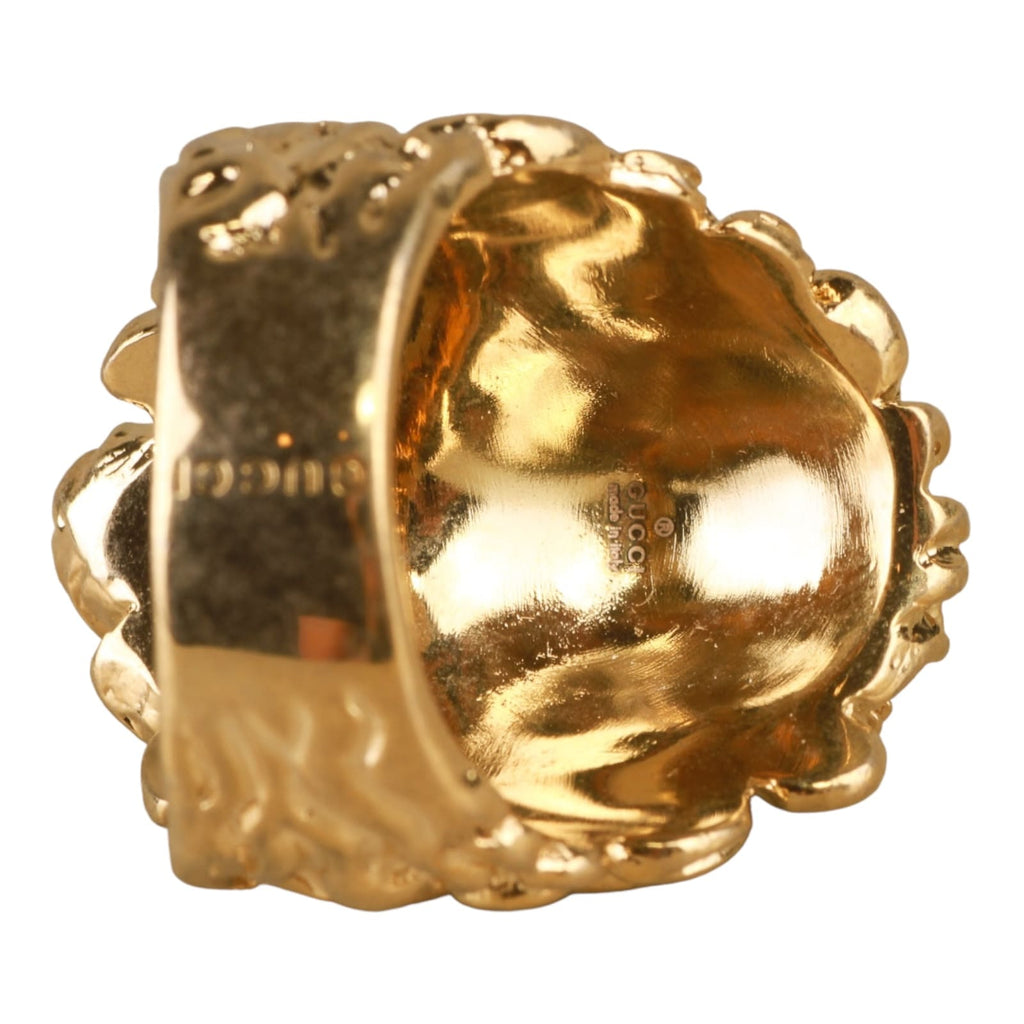 Authentic Gucci Lion Head Motif Crystal Ring In Gold Red