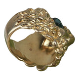 Authentic Gucci Lion Head Motif Crystal Ring In Gold Green