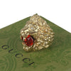 Authentic Gucci Lion Head Motif Crystal Ring In Gold & Red