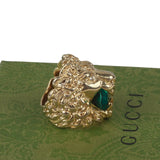 Authentic Gucci Lion Head Motif Crystal Ring In Gold & Green