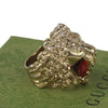 Authentic Gucci Lion Head Motif Crystal Ring In Gold & Red