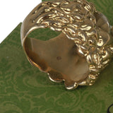 Authentic Gucci Lion Head Motif Crystal Ring In Gold