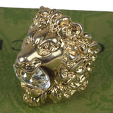 Authentic Gucci Lion Head Motif Crystal Ring In Gold