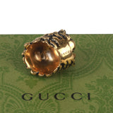 Authentic Gucci Lion Head Motif Crystal Ring In Gold & Black