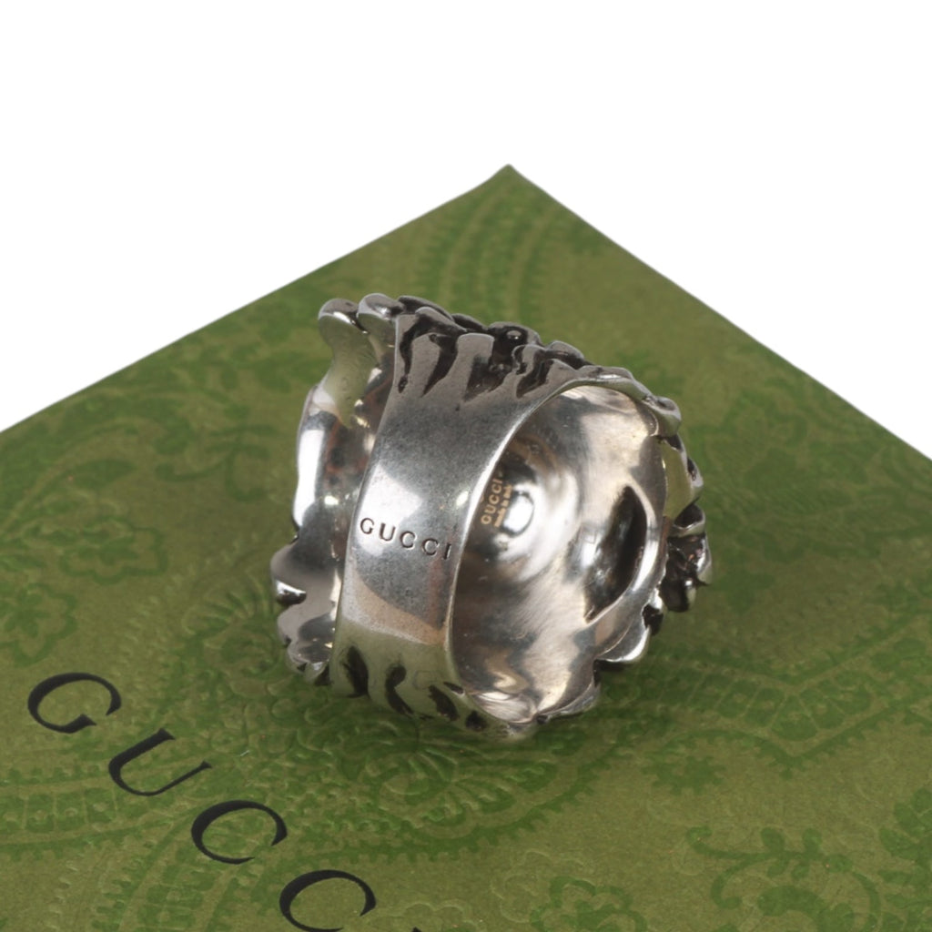 Authentic Gucci Lion Head Motif Ring In Silver