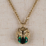 Authentic Gucci Lion Head Motif Green Gemstone necklace