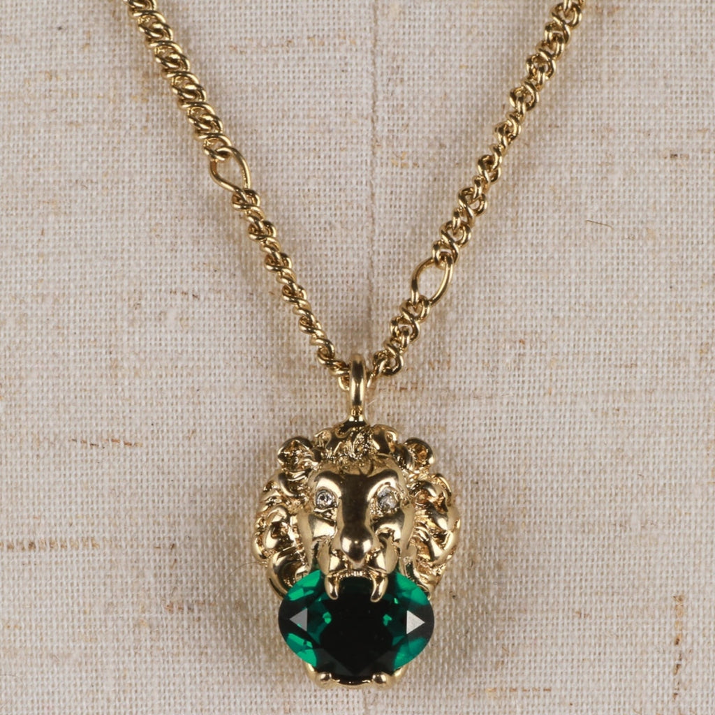 Authentic Gucci Lion Head Motif Green Gemstone necklace