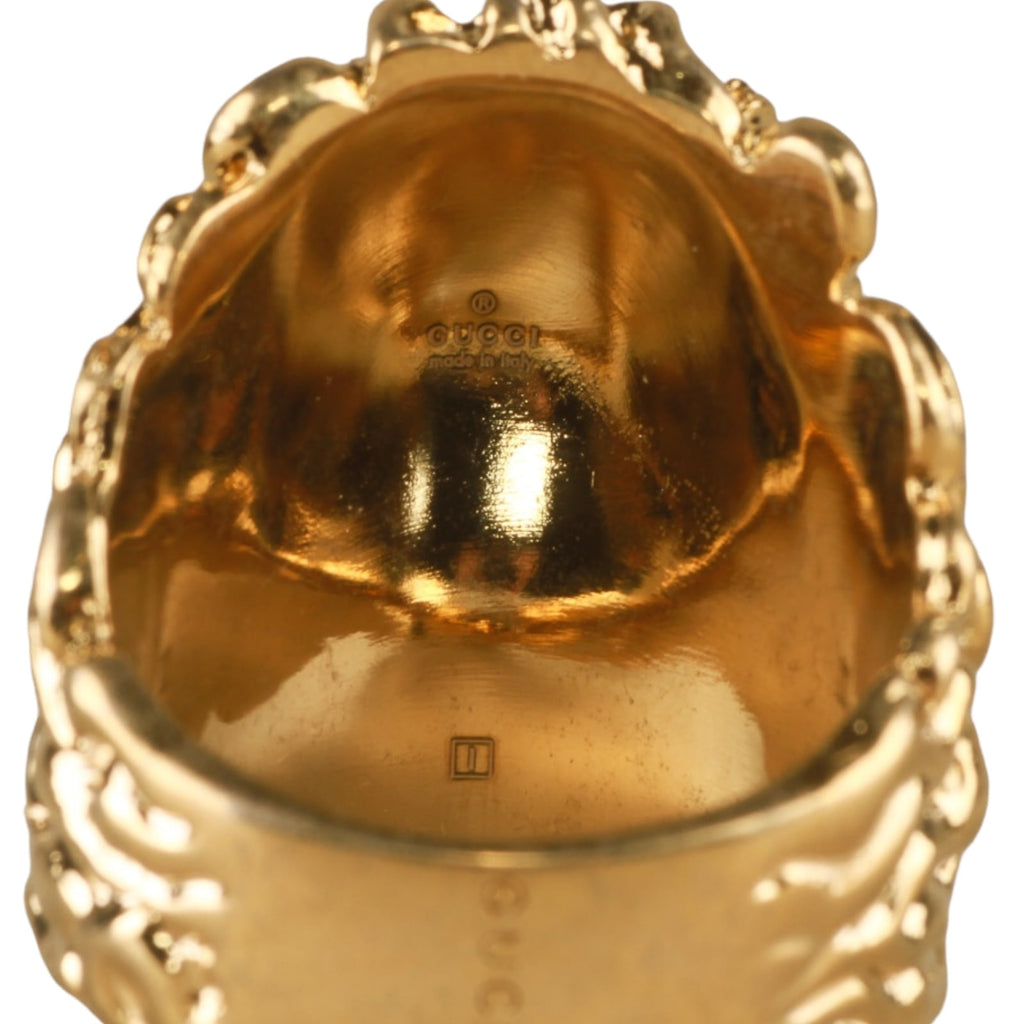 Authentic Gucci Lion Head Motif Crystal Ring In Gold Red