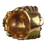 Authentic Gucci Lion Head Motif Crystal Ring In Gold Black