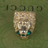 Authentic Gucci Lion Head Motif Crystal Ring In Gold & Green