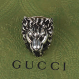 Authentic Gucci Lion Head Motif Crystal Ring In Silver & Black