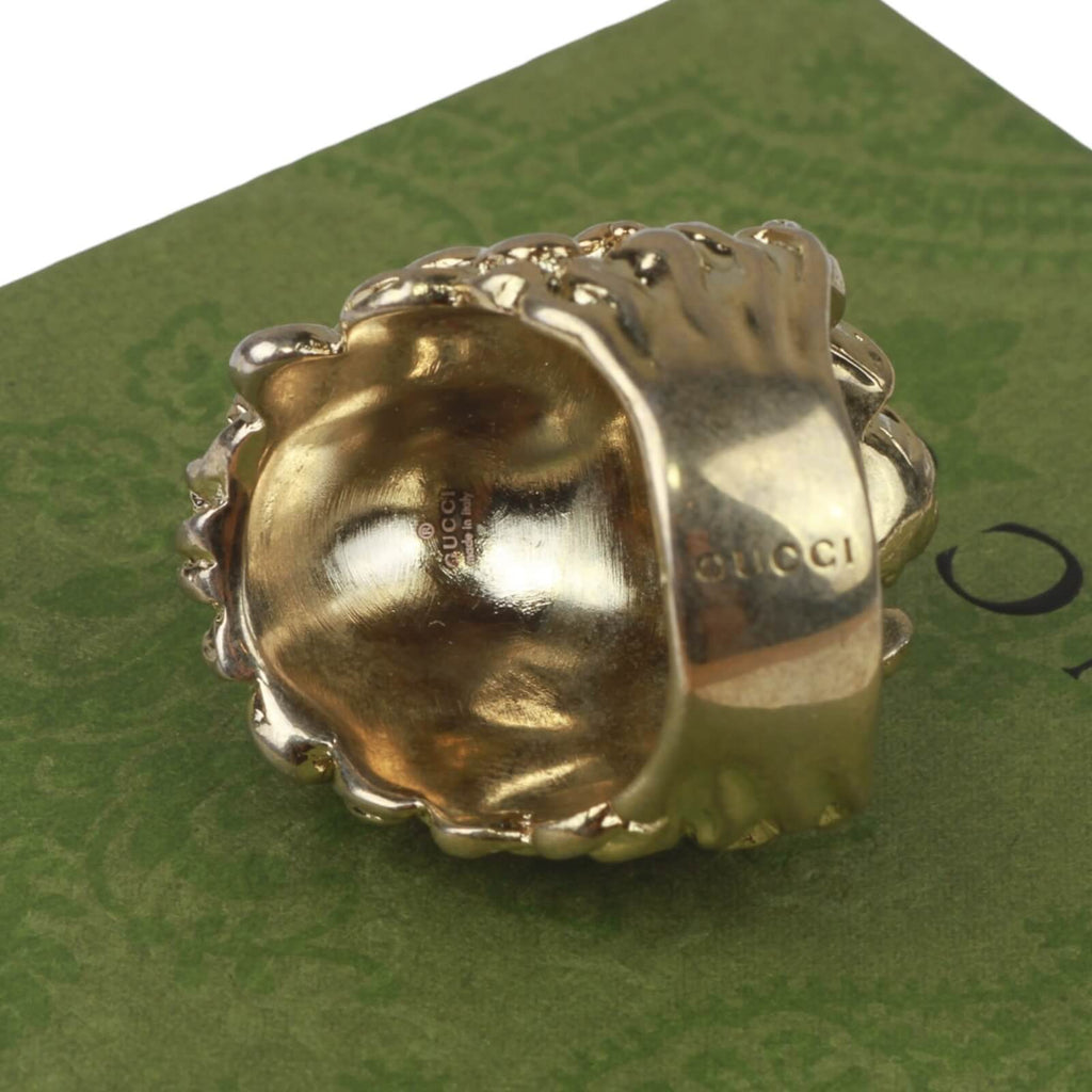 Authentic Gucci Lion Head Motif Crystal Ring In Gold & Red