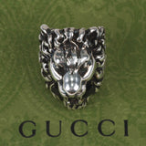 Authentic Gucci Lion Head Motif Crystal Ring In Silver & Black