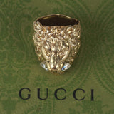 Authentic Gucci Lion Head Motif Crystal Ring In Gold