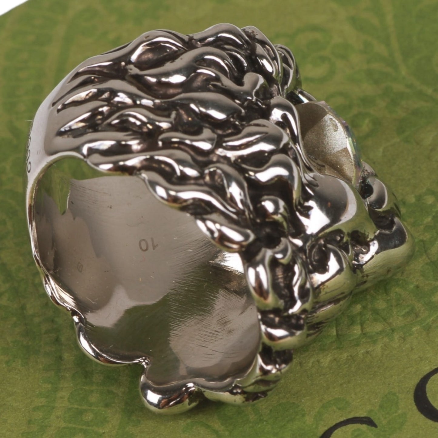 Gucci Crystal-Embellished Lion Head Ring