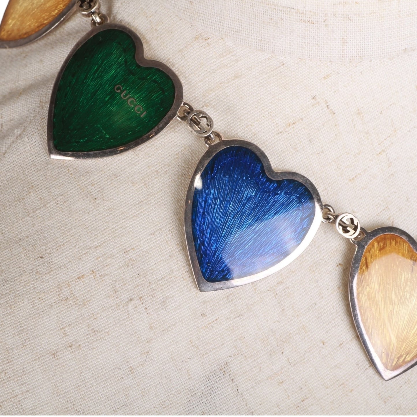 Gucci Multicolored Enamel Heart Pendant Necklace