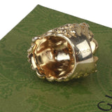 Authentic Gucci Lion Head Motif Crystal Ring In Gold & Green