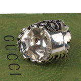 Authentic Gucci Lion Head Motif Crystal Ring In Silver & Black