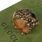 Authentic Gucci Lion Head Motif Crystal Ring In Gold & Black