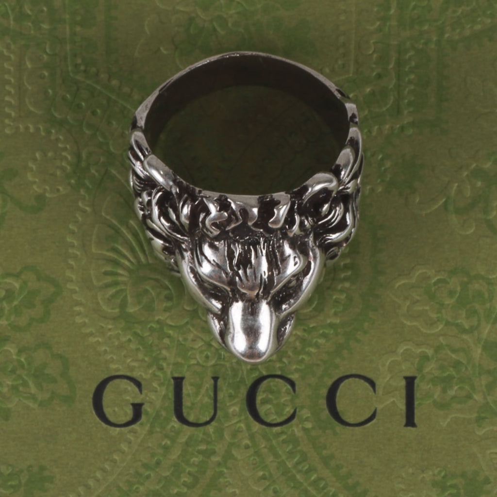 Authentic Gucci Lion Head Motif Ring In Silver