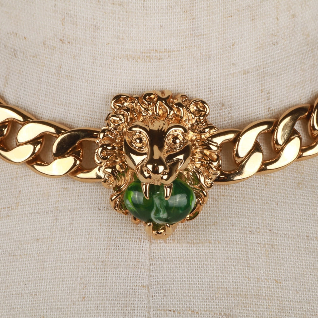 Authentic Gucci Lion Head Chain Choker Necklace In Gold