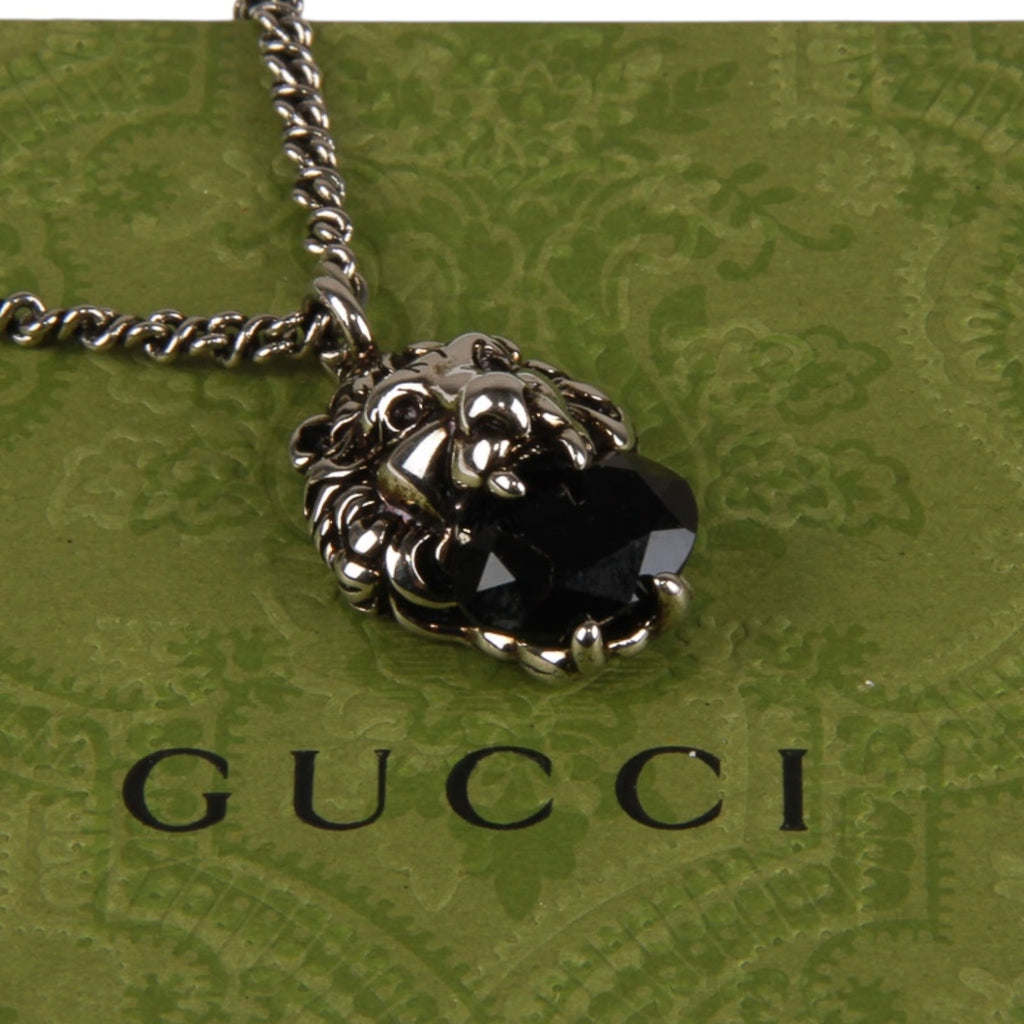 Authentic Gucci Lion Head Motif Black Gemstone necklace