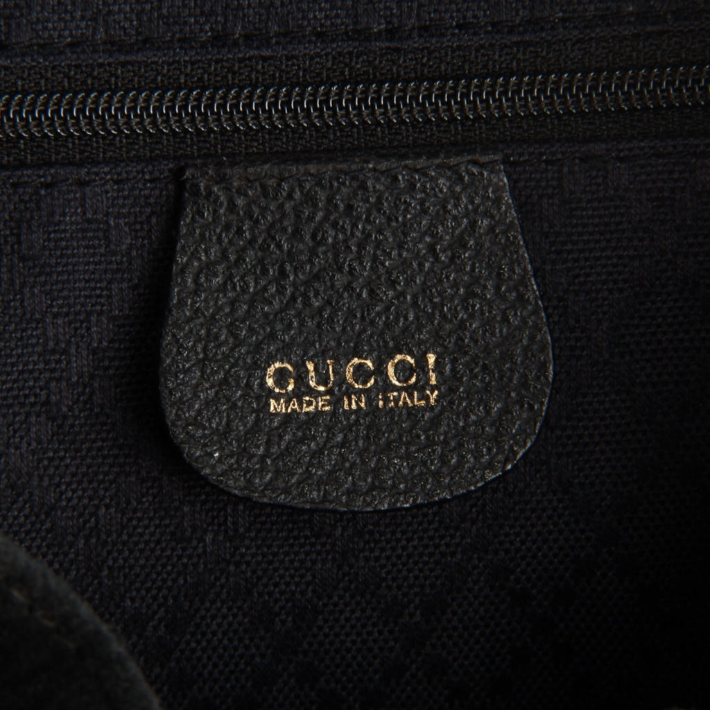 Authentic Gucci vintage black suede leather & bamboo MM backpack