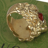 Authentic Gucci Lion Head Motif Crystal Ring In Gold & Red