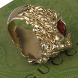 Authentic Gucci Lion Head Motif Crystal Ring In Gold & Red