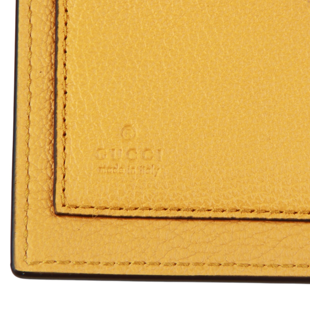 Authentic GUCCI Logo 658681 Yellow Leather Bifold Wallet NEW