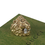 Authentic Gucci Lion Head Motif Crystal Ring In Gold