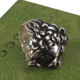 Authentic Gucci Lion Head Motif Crystal Ring In Silver & Black