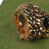 Authentic Gucci Lion Head Motif Crystal Ring In Gold & Black