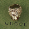 Authentic Gucci Lion Head Motif Crystal Ring In Gold & Red